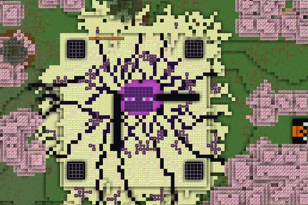 Пиксель-арт эндермена из блоков в Minecraft, вид сверху